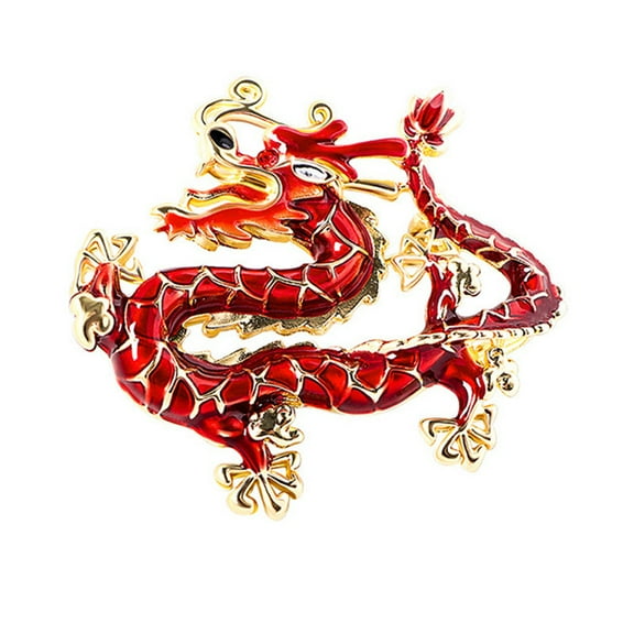 Chinese Dragon Enamel Brooch – Oil Drop Zodiac Pin for Clothes, Sweaters, Shirts, Backpacks, Jewelry Accessories, Gift for Women & Men, Red