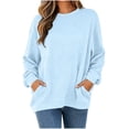 thumbnail image 2 of Relaxed Fit Sweatshirt for Women Crewneck Pullover Long Sleeve Textured Top with Pockets, 2 of 7
