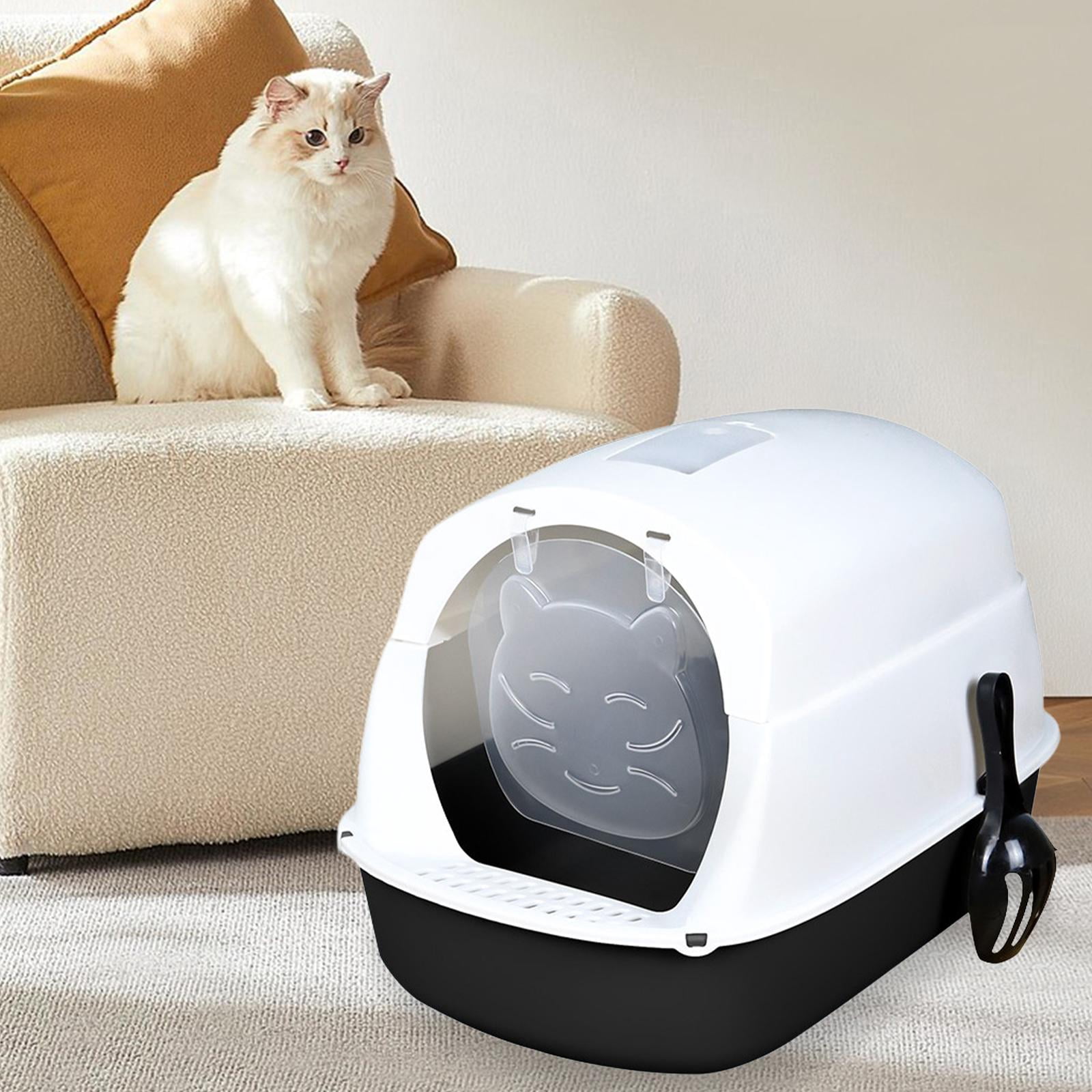 Cat Litter Box with Lid, Foldable Covered ,Anti-Splashing Enclosed Litter Box for Small Cats,Hooded Litter Box with Cat Litter Spoon - Black