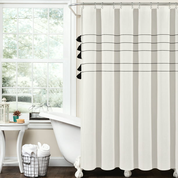 Lush Decor Contemporary White Gray, Black Grey And White Shower Curtain Striped