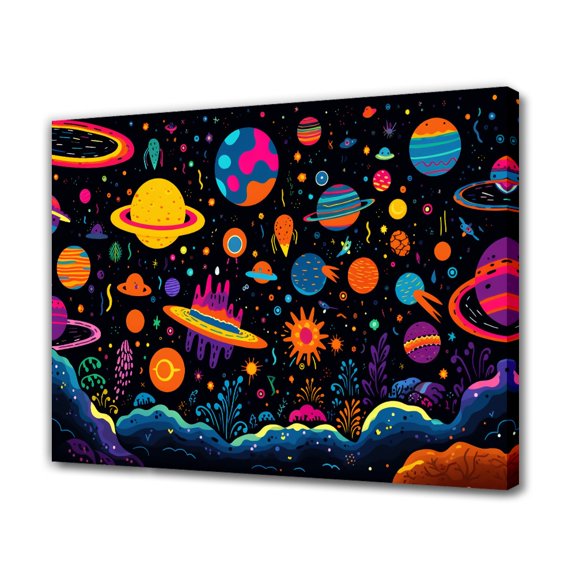 Landscape Filled With Planets Moons Asteroids And Sun Canvas Poster Bedroom Decor Sports Landscape Office Room Decor Gift,Frame-style,08x12inch(20x30cm)