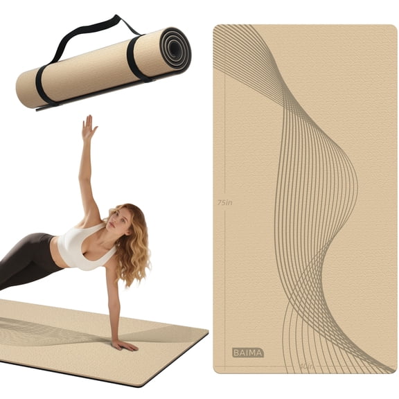 BAIMA Large Yoga Mat Extra Wide 40" Double-Person Suitable for Women and Men, Roll-up Exercise Mats for Home Workout with Carry Strap(Milkcoffee Black)