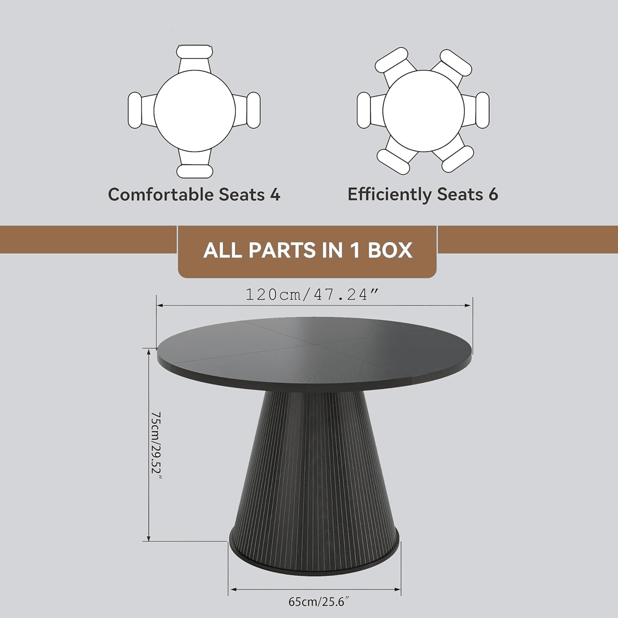 Oubayajia Round Dining Table for 4, 47 Inches Wood Small Dining Table for Kitchen Living Room, Black