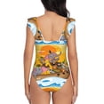thumbnail image 6 of Yiaed Animals on Noah's Ark1 Print Women's Ruffled One Piece Swimsuit V Neck Swimwear Slimming Monokini for Woman-Medium, 6 of 8