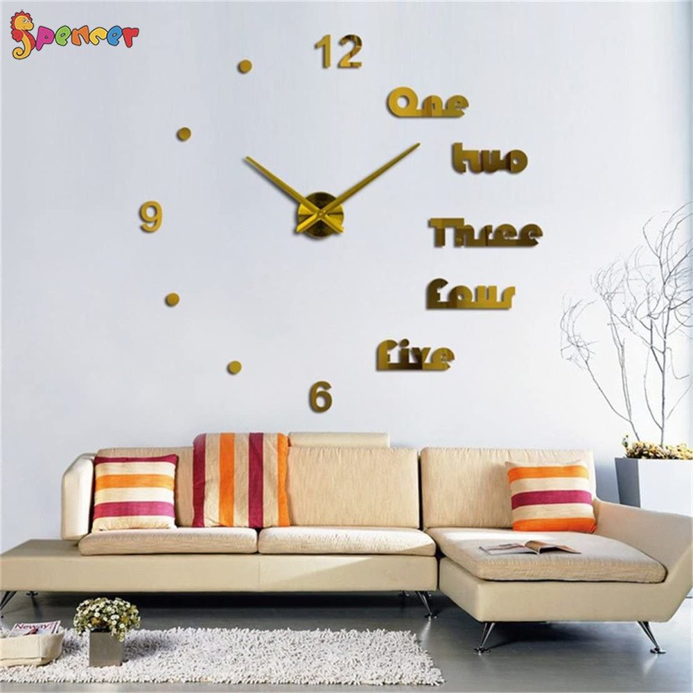 Spencer 3D Frameless Wall Clock Large Modern Mirror Wall Clock Mute