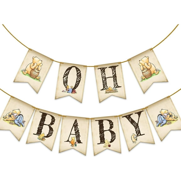 Winnie the Pooh Baby Christening Decorations, Oh Baby Banner Birthday Party Decorations Banner Cute Party Supplies