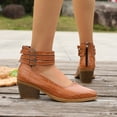 thumbnail image 6 of GERsome Women's Low Block Heels Closed Pointy Toe Ankle Buckle Chunky Heels Pumps Casual Wedding Dress Shoes, Brown Size 9.5, 6 of 9