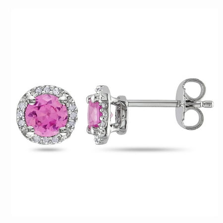 Miabella Women's 1-1/6 Carat T.G.W. Created Pink Sapphire and Diamond Accent Sterling Silver Halo Stud Earrings