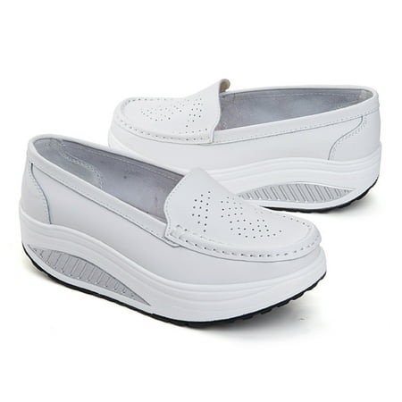 

Inkach Women S Fashion Solid Slip On Wedges Thick Bottom Platforms Work Shoes
