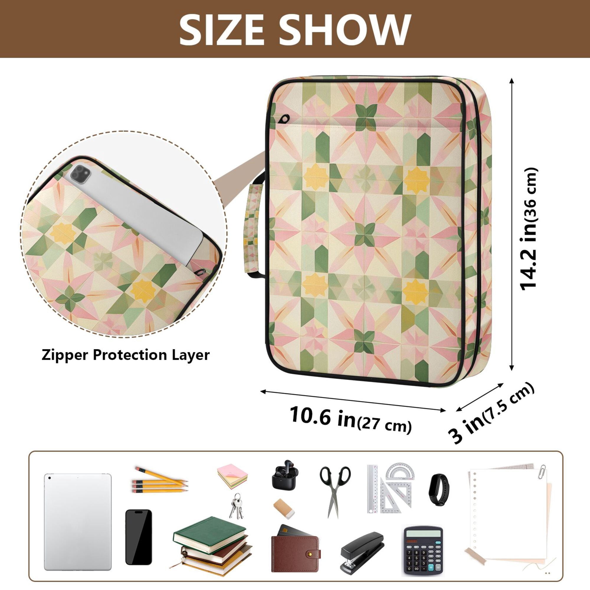 FORMRS Accordion File Folder A4 Size 7-Pocket Expanding Document Organizer Bag with 3 Ring Binder, Retro Pink Stars