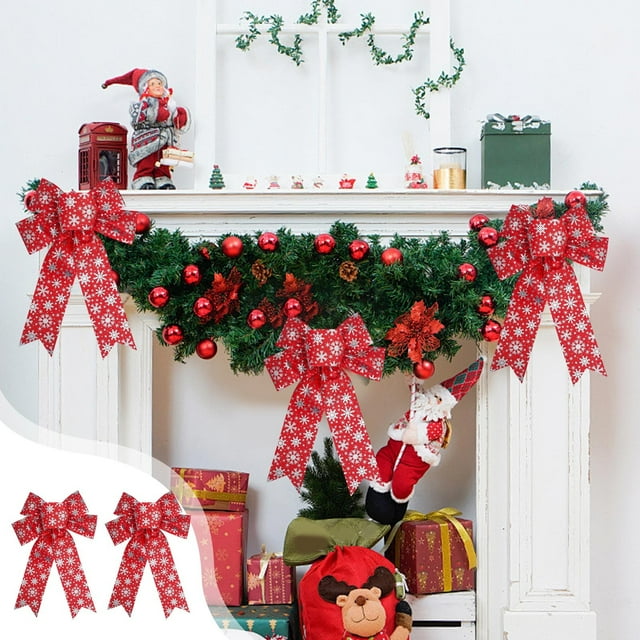 Adorno Navideño de Lazo con Forma de Cebolla | 2 Lazos Rojos de Estrella de Nailon y Elastano | Tamaño: 33 X 23 Cm | Accesorio Decorativo para Fiestas Navideñas