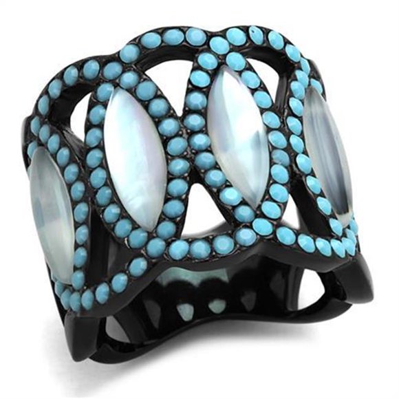 Women IP Black Stainless Steel Ring with Precious Stone in White - Size 6