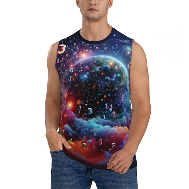 Balery Outer Space Floating Numbers And Letters Camisetas sin mangas para hombre, absorbe la humedad y protege contra el mal olor.-Large