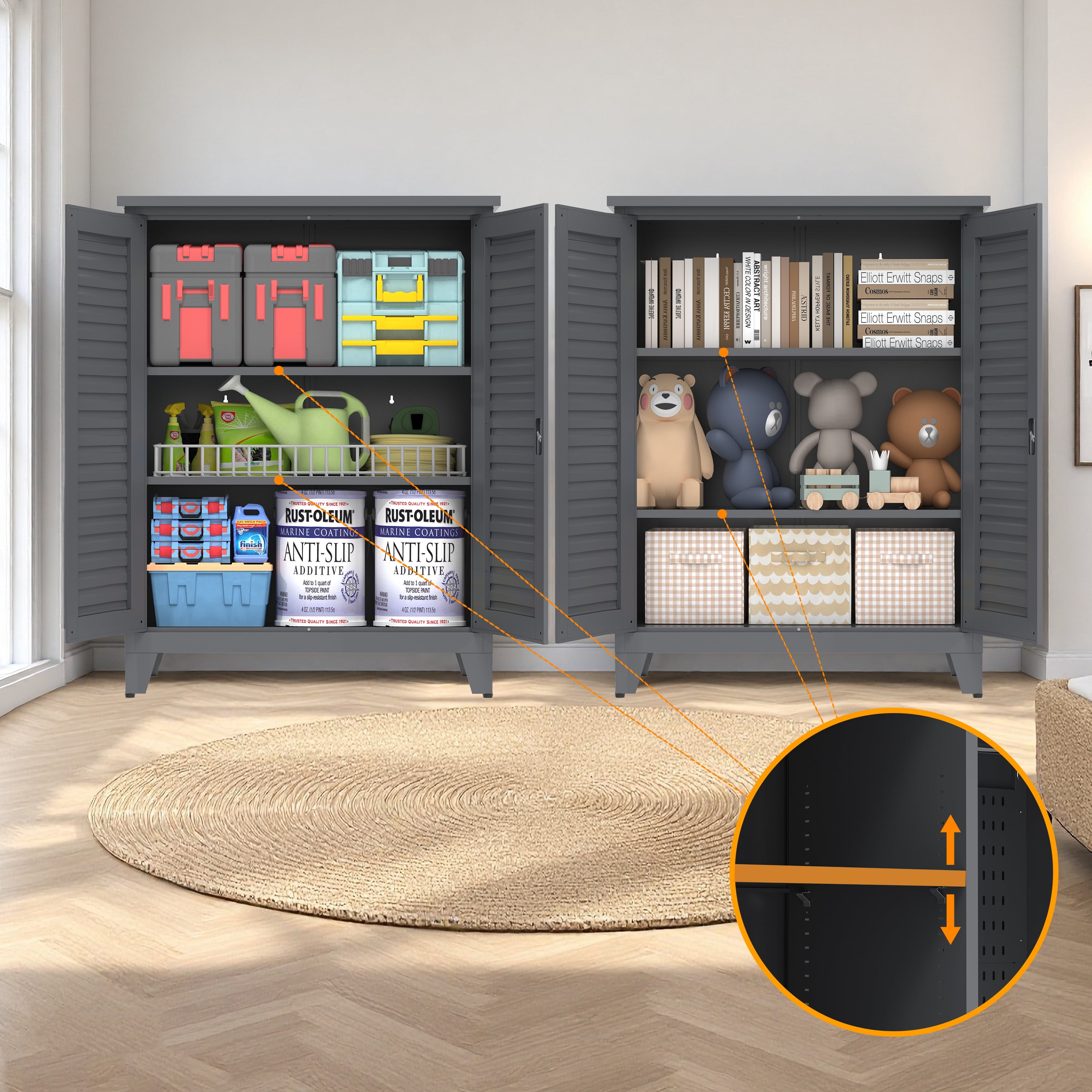 AISWORD 47" Tall Metal Outdoor Storage Cabinet, Heavy-Duty Waterproof Garden Sheds & Outdoor Storage with Lock, Tool Storage Cabinet & Broom Closet for Garage, Patio, Black