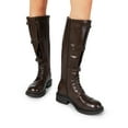 thumbnail image 3 of BURUDANI Women’s Lace-Up Combat Knee-High Boots Chunky Low-Heel Fall Booties Featuring Adjustable Buckle Straps & Side Zip, 3 of 6