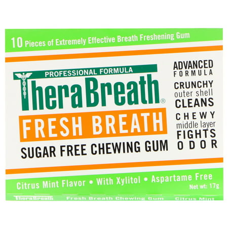 TheraBreath  Fresh Breath  Sugar Free Chewing Gum  Citrus Mint Flavor  6 Pack  10 Pieces