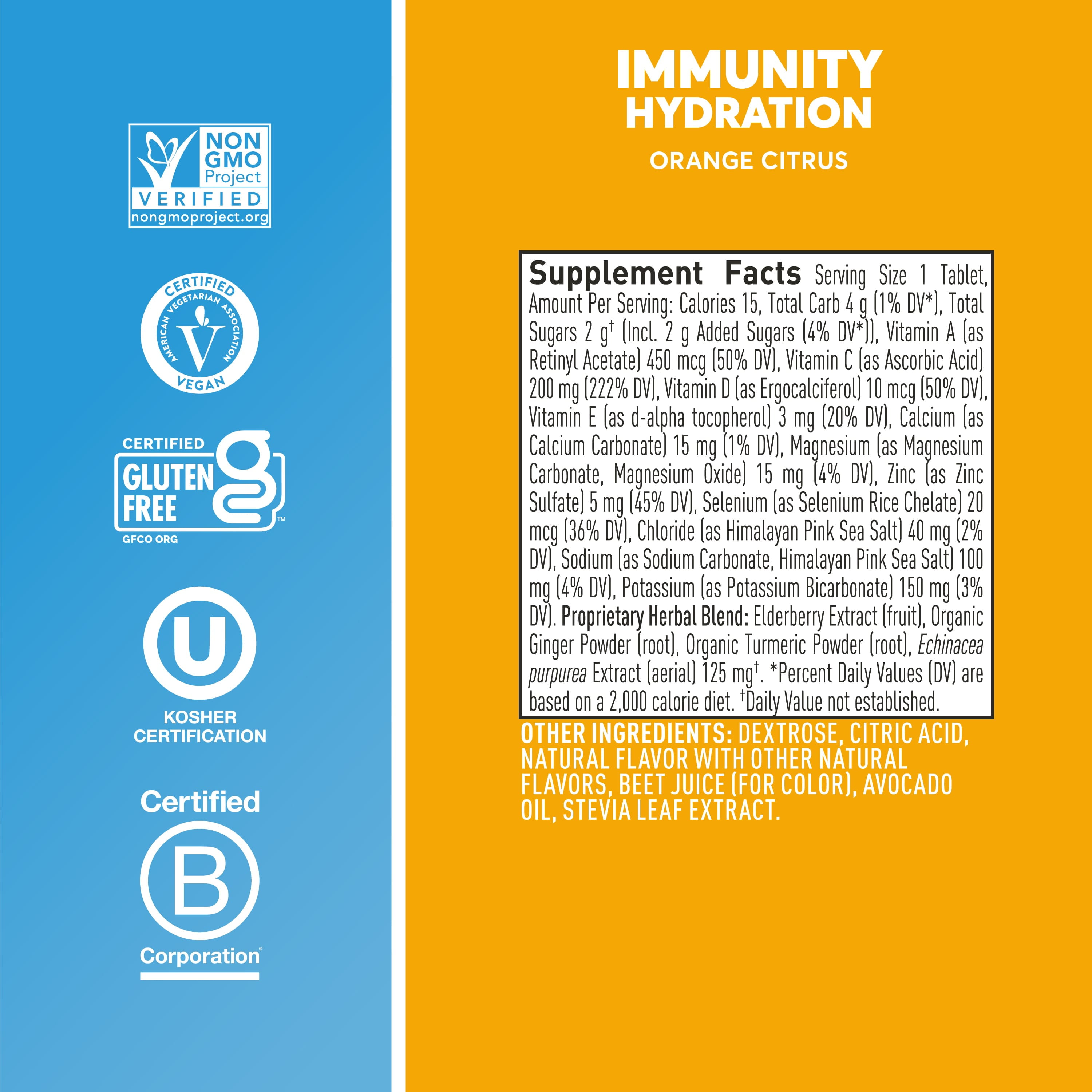 Nuun Hydration Immunity Electrolyte Tablets With Vitamin C, Orange Citrus, 8 - 10 Count Tubes