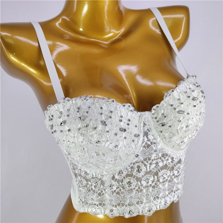 JDEFEG Cotton Bandeau Tube Top Pins Beads Brilliant Diamonds Shaping Fish  Bones Wearing Bra Showing Clothes Gathering Women's Fashion in Heavy  Industry Slings Cute Womens Top Polyester Pink S 