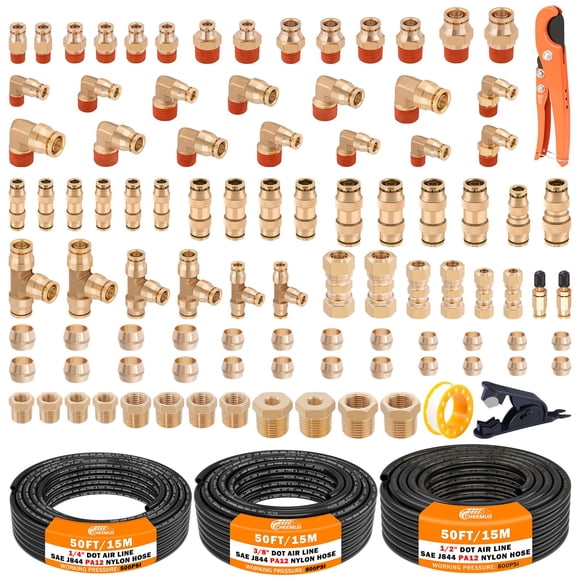 Kit de conexiones para línea de aire CheeMuii, 100 piezas, latón DOT, manguera de 15 m