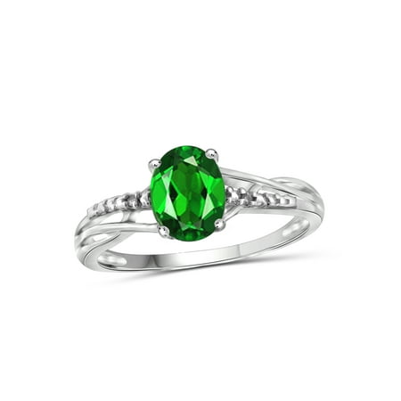 Diopside Quartz Ring - 1.20 Carat T.G.W. Chrome Diopside Gemstone and White Diamond Accent Ring