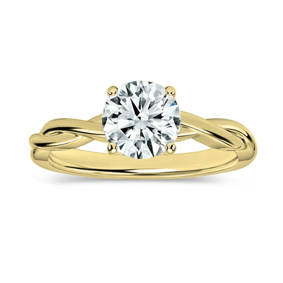ALLORYA IGI Certified 1.00 Carat Round Lab Grown White Diamond Solitaire Intertwined Strands Engagement Ring for Women in 10K Solid Yellow Gold, Size 5.5