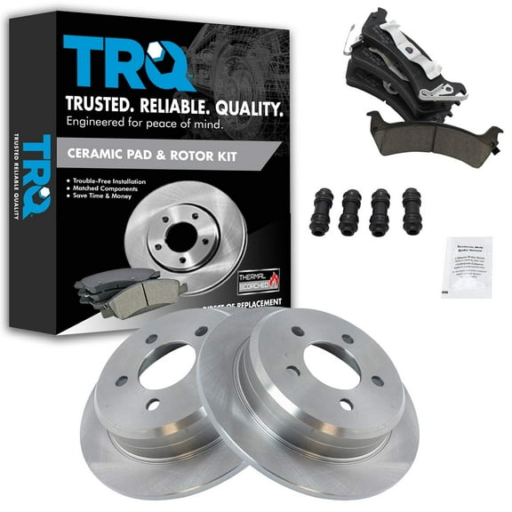 TRQ Rear Brake Pad & Rotor Kit Brake Pads Brake Rotor Ceramic Fits Select 1995-1998 Jeep Grand Cherokee