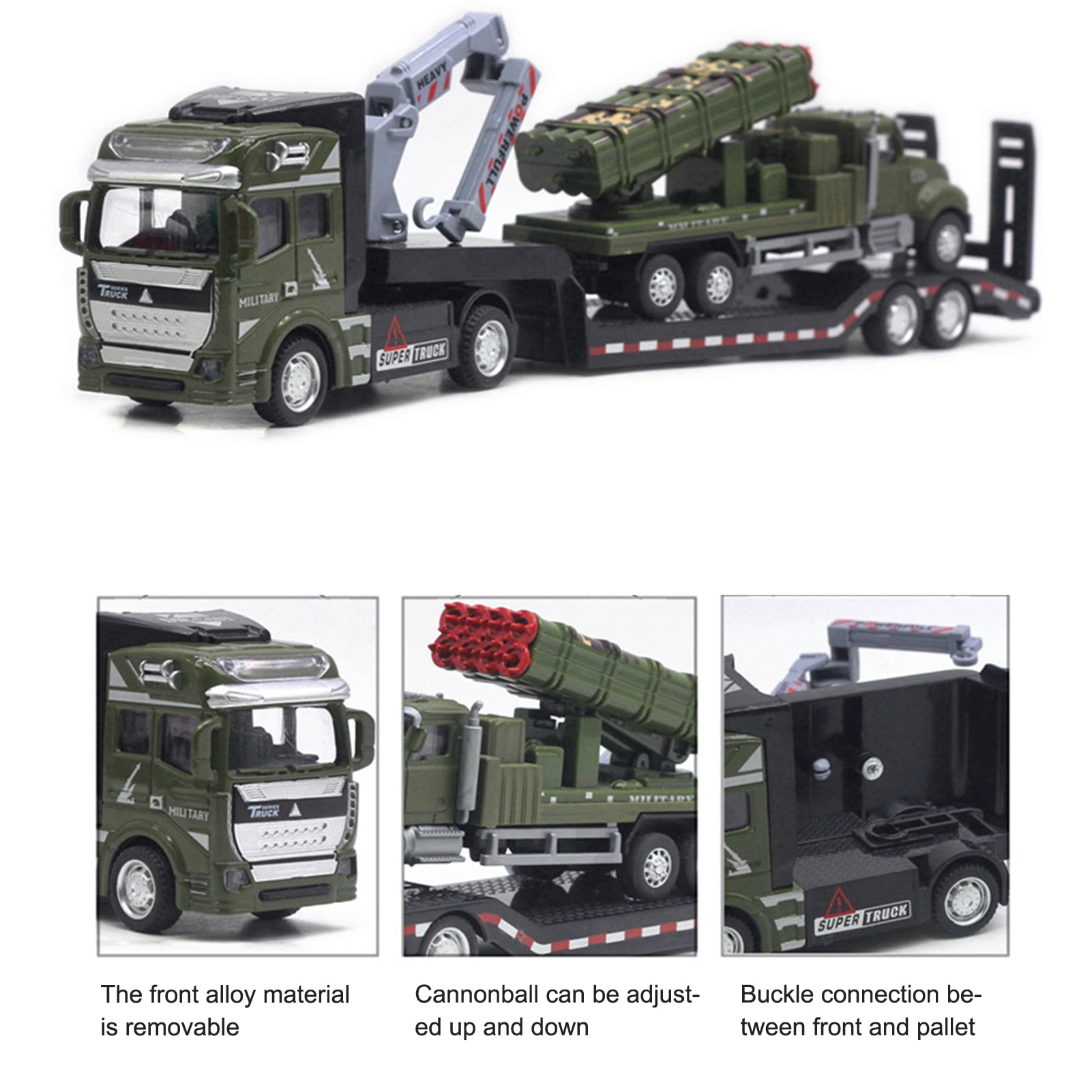 Cheers.US 1/50 Toy Set Military Model Cars Army Scale Army Trailer Model Figure Educational Pull-back Function Army Trailer Missiles Vehicle Model Toy for Student