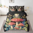 thumbnail image 2 of Frog Bed in a Bag Queen Comforter Set 7 Piece,Kawaii Mushroom Wild Plants Bedding Sets Botanical Butterfly Reptile Animals Starry Sky Sheet Set with Comforter,Black Red Green, 2 of 5