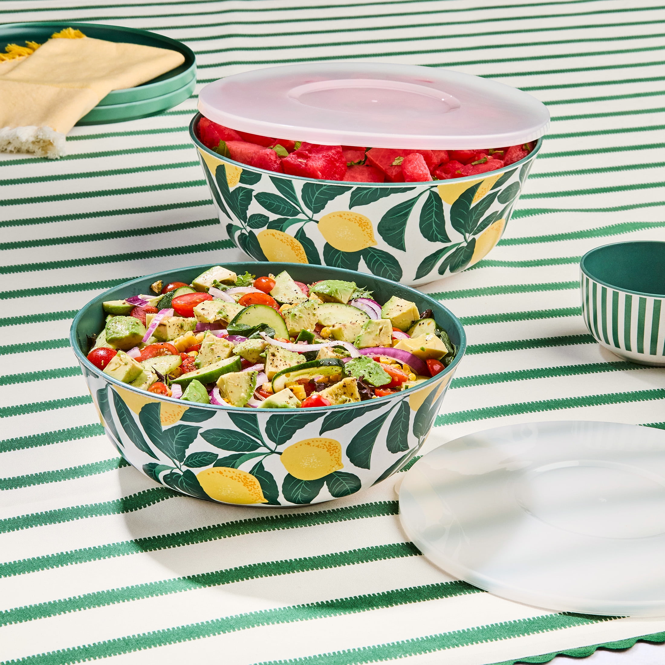 Mainstays by Becky G. & Alejandra Bamboo Melamine 4-Piece Serve Bowl Set, Lemon & Green
