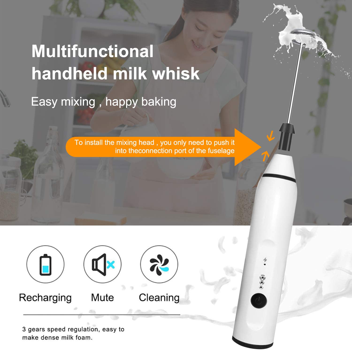 LUNASEA Handheld Milk Frother with Stand, Frother Wand, Electric frother  for Coffee Whisk, Hand Mixer Blender Milk Foamer, Drink Mixer, Electric