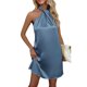 thumbnail image 1 of Vestido de Vacaciones Azul de las Mujeres de Satén sin Mangas Mini Vestido de Cóctel, Vestido Formal de las Mujeres para la Boda con el Nudo Delantero, 1 of 5
