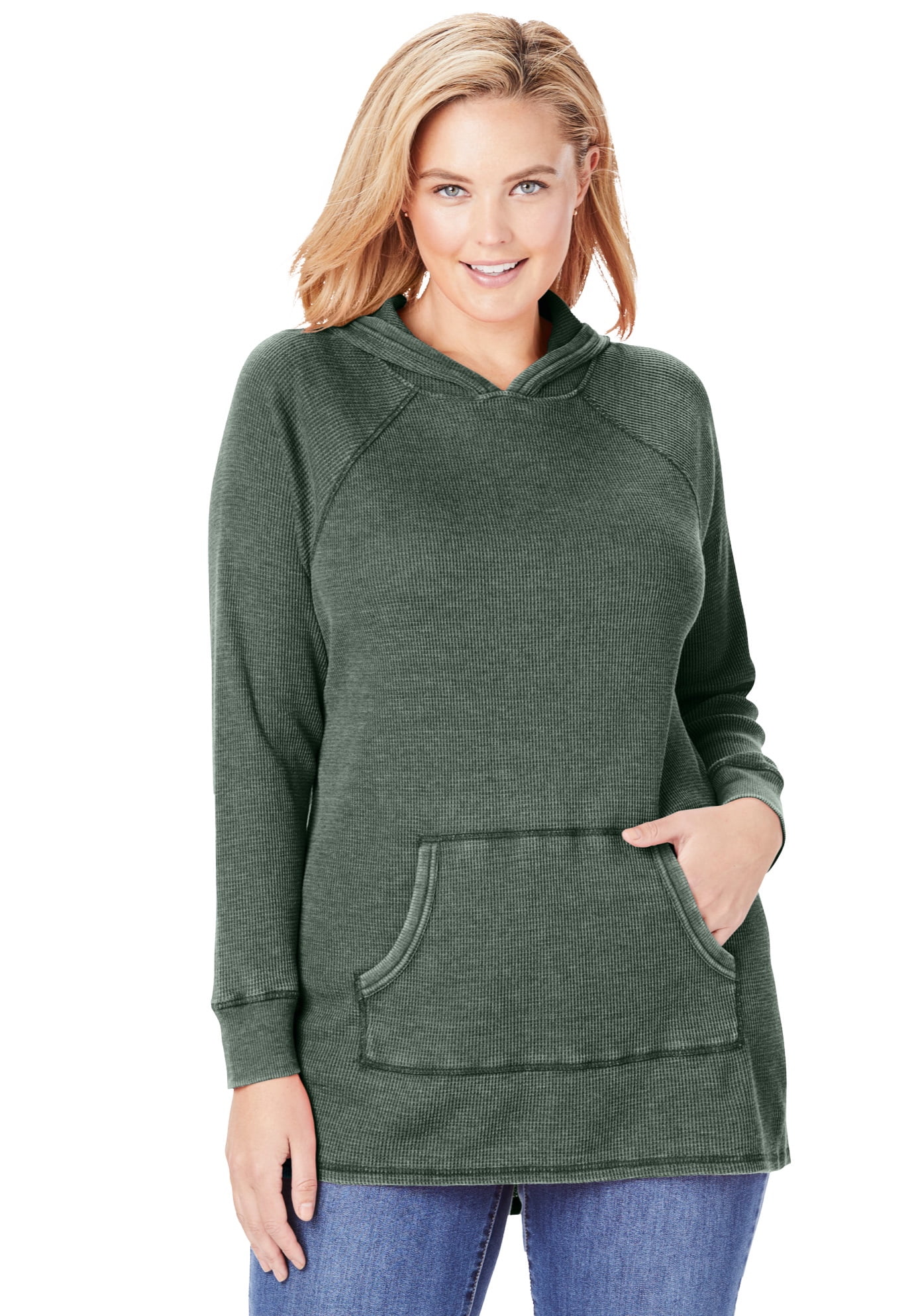 Woman Within Womens Plus Size Raglan Washed Thermal Sweatshirt 