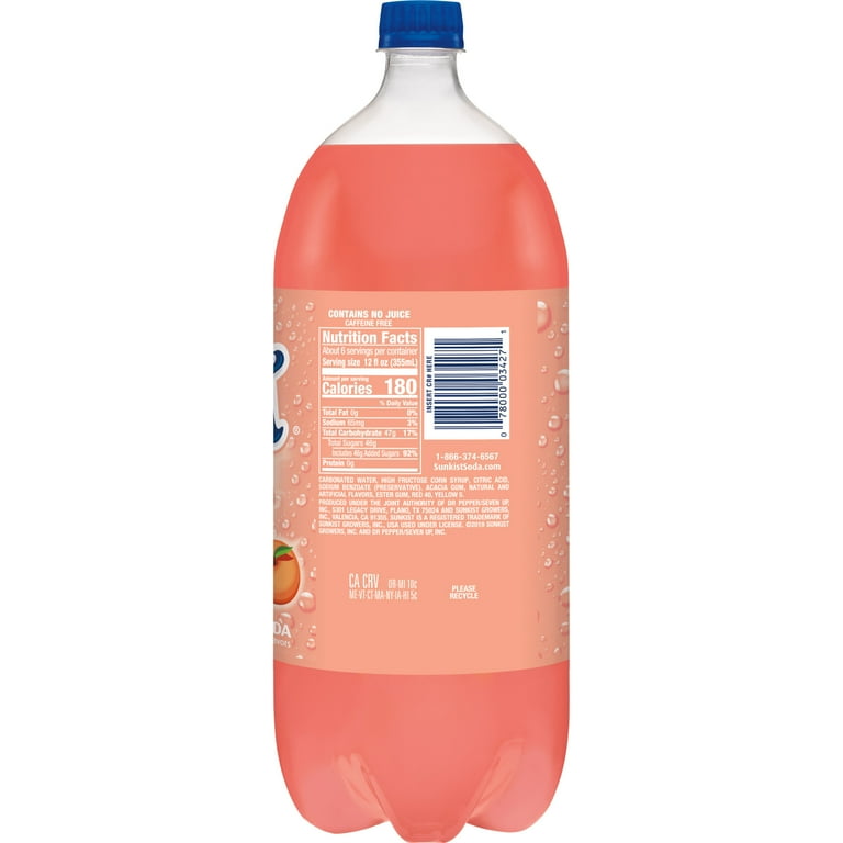 Peach Milk Sunkist Caffeine Free Peach Soda Pop, 2 L, Bottle - Walmart.com