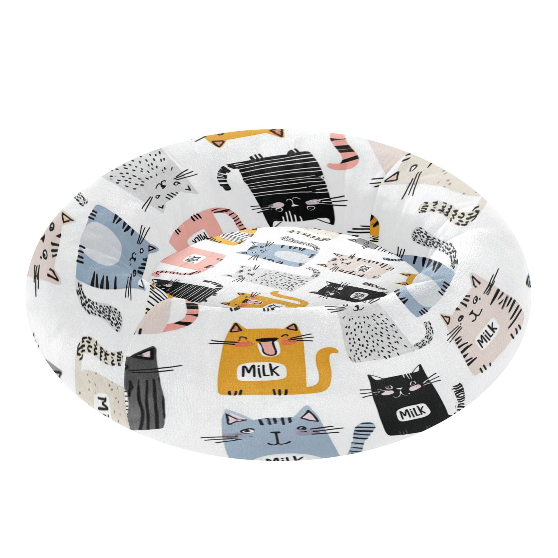 Iauyy Pet Couch Donut Cat Bed for Indoor Cats/Small Dogs Washable & Machine with Non-slip Bottom Calming Cat Furniture, Playful Graffiti Style (XS)