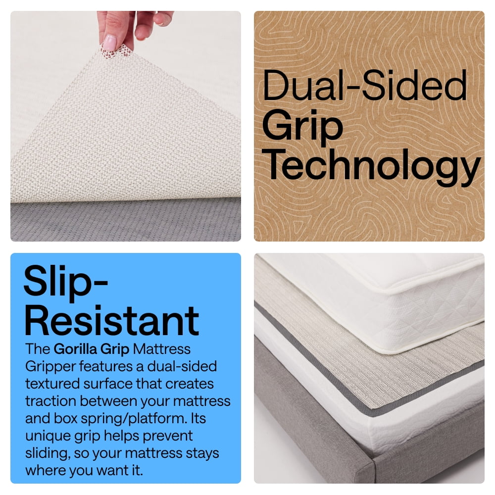 GORILLA GRIP Mattress Slide Stopper and Gripper, Keep Bed Topper Pad from Sliding, Queen