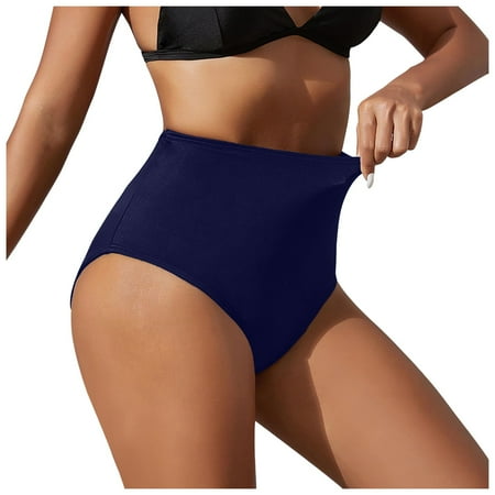 RUTAYY Swimwear Women Black High Waisted Bikini Bottoms Retro Basic Full Coverage Swimsuit Mid Waist Bathing Bottom Tropical Swim Wear