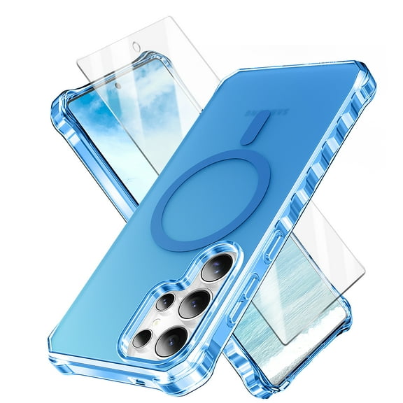 Allytechgroup Clear Phone Case for Samsung Galaxy S25 Ultra, Galaxy S25 Ultra Case with Screen Protector, MagSafe Compatible, Kickstand Feature, Anti-Yellowing Galaxy S25 Ultra Cover, Blue