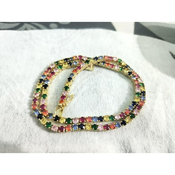 925 silver Lab multi Sapphire Tennis Necklace,Lab Sapphire Gemstones Necklace Birthstone Necklace,Mom Birthday Gift,Gift For Her