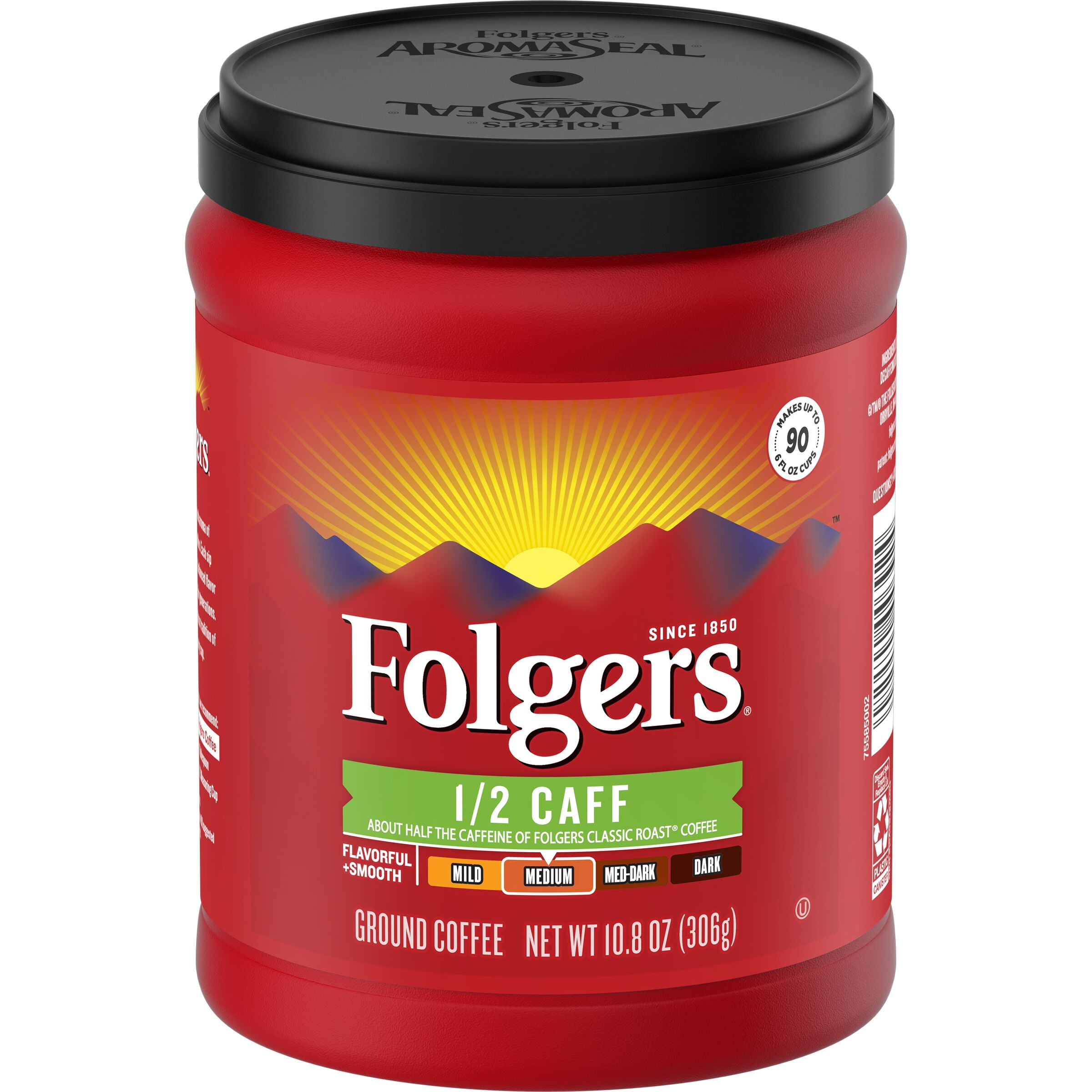 Folgers 1 2 Caff Ground Coffee 10 8 Ounce Walmart Com Walmart Com