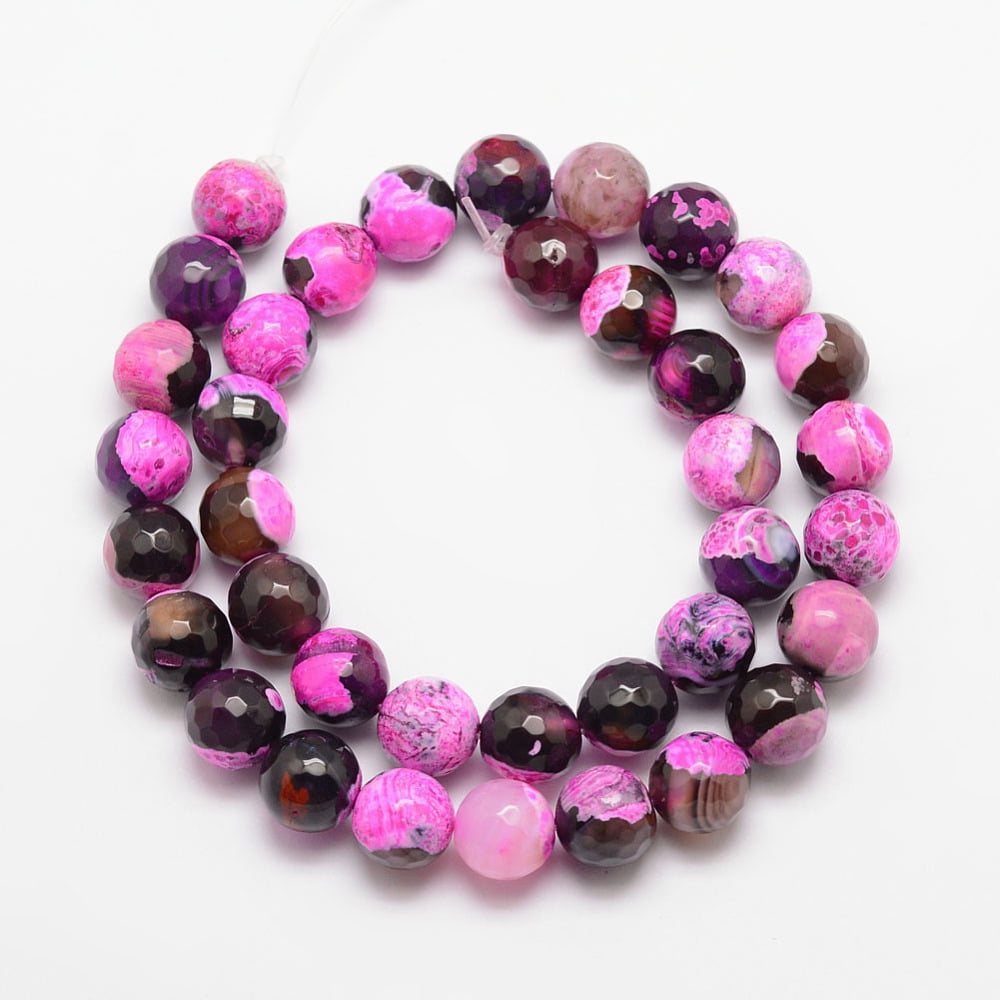 5Strand Natural Fire Crackle Agate Bead Strands Round Grade A Faceted Dyed & Heated Deep Pink 10mm Hole: 1mm 37pcs/strand 15 inch