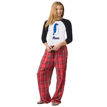 

Matching Family Christmas Pajamas Women s Blue Gingham Penguin 2-Piece Pajama Set