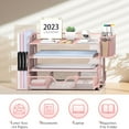 thumbnail image 5 of INTIGE 4-Tier Metal Desk Organizer with File Holder, 1 Drawer, 2 Pen Holders, Paper Organizer, Pink, 5 of 6