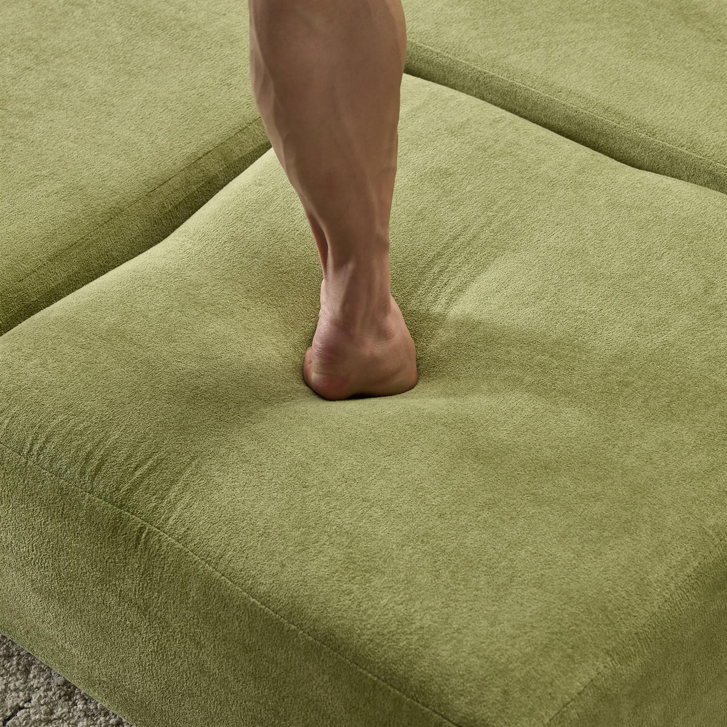 Demi Bonn Convertible Sectional Sofa with 3 Storage Ottomans, Space-Saving Chenille Couch, High-Resilience Foam for Studio Apartments & Home Offices, Green