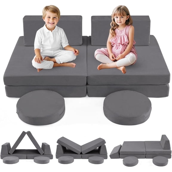 INFANS Modular Kids Play Couch, 6 PCS Toddler Creative Sectional Fort Building Sofa for Playroom, Bedroom, Children Convertible Soft Foam Furniture Playset and Floor Cushion for Boys and Girls