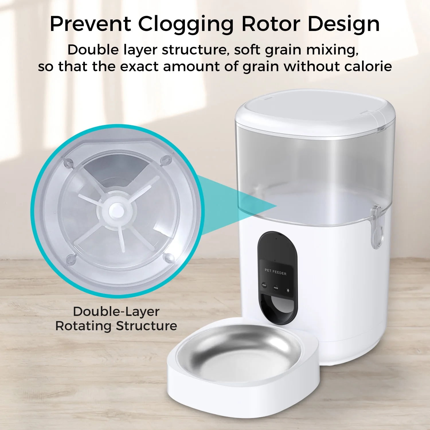 eco4life WiFi Smart Pet Feeder (6L) with Stainless Steel Food Bowl