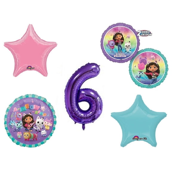 Gabby's Dollhouse 6th #6 Happy Birthday Bouquet (5 piece)  Party Supplies Decorations Set