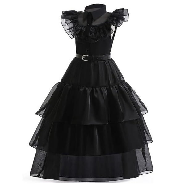 Children's Holiday Dress Elegant Girls Black Princess Dress with Ruffled Sleeves and Layered Skirt Perfect for Parties and Special Occasions