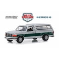 thumbnail image 1 of 1996 Ford F-150 XLT Pickup Truck with Camper Shell, Silver with Green - Greenlight 35140E/48 - 1/64 scale Diecast Model Toy Car, 1 of 1