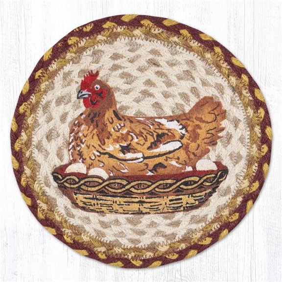 Earth Rug 80-357HN 10 x 10 in. MSPR-357 Hen on Nest Printed Braided Round Trivet, Multi Color