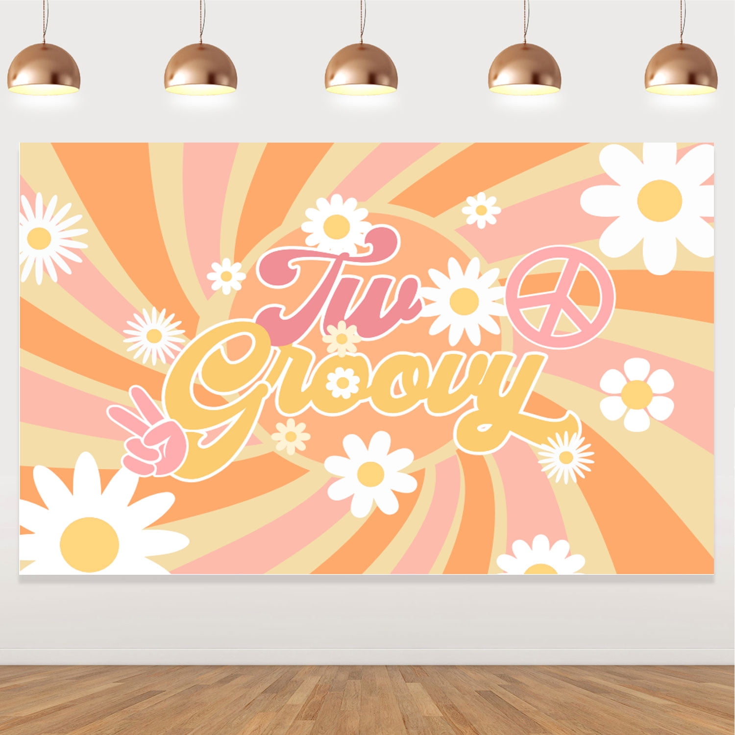 Two Groovy Birthday Backdrop for Hippie Boho Party Decorations Daisy